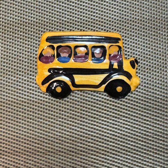 School Bus Driver Appreciation Gift Pin + Earrings Artist Signed Ceramic + Box - Picture 3 of 7